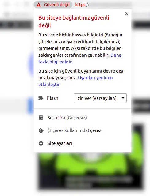 Bağlantınız Güvenli Değil Uyarısı 2 Tarayici Guvenlik Dugmesi