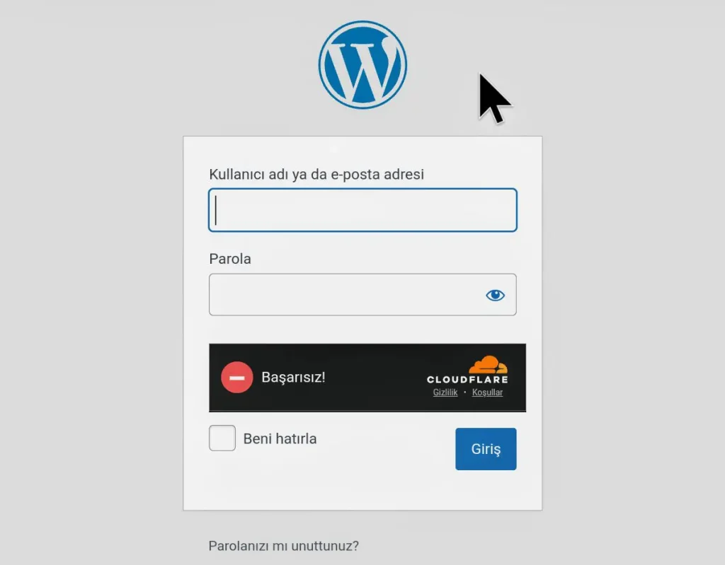 Wordpress güvenliği 8 Cloudflare TrunsStile "Başarısız" ekranı