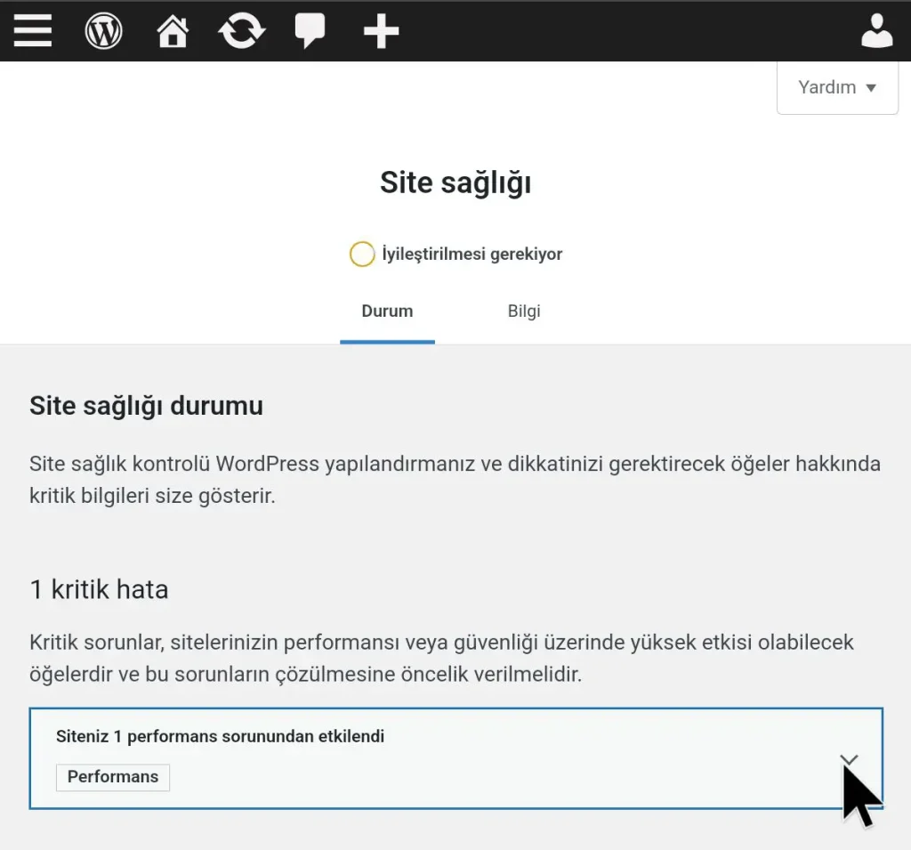 Wordpress güvenliği 5 wordpress site sağlığı ekranı