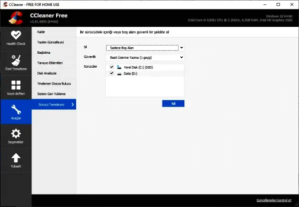 Hard Diskinizi Tamamen Temizlemek 2 ccleaner disk temizleme 01